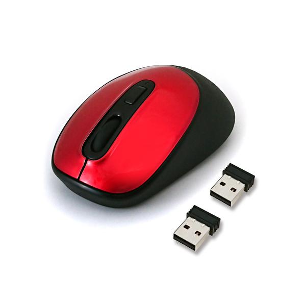 HIDISC PC2台に接続して簡単に切り替え 2レシーバー付 ワイヤレスマウス(レッド) HDM-7146RD