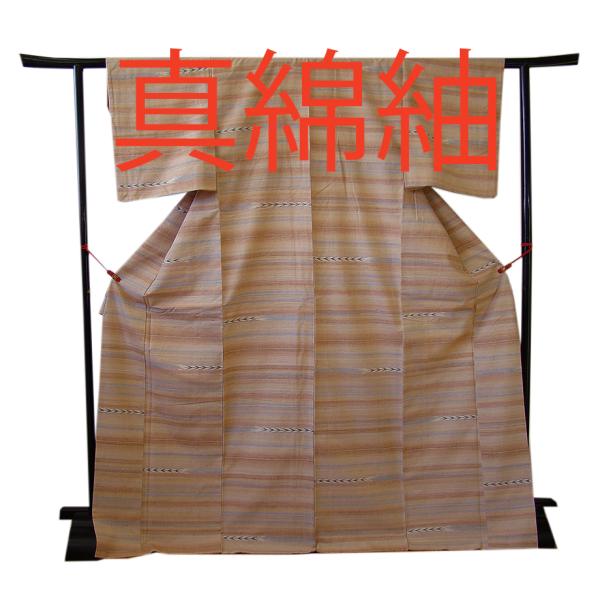 きものしらゆり 身丈166cm 裄63cm 10〜5月 真綿紬 肌色 横断 矢絣 紬  