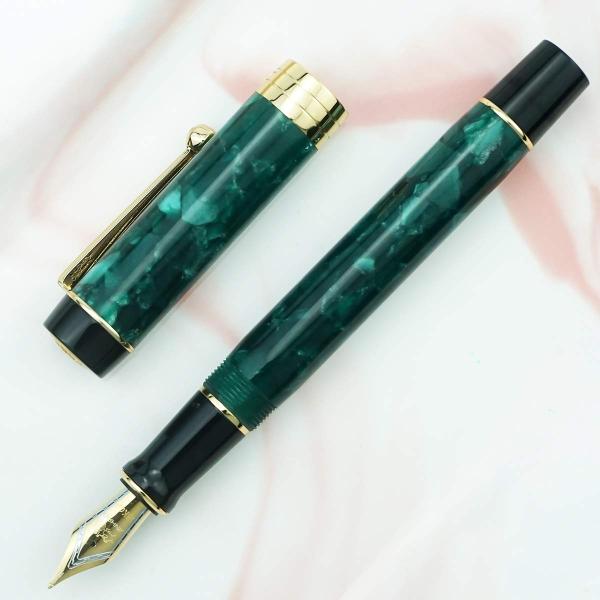 (ジンハオ) Jinhao 100 クラシック万年筆 グリーンセルロイド 細字ペン先 コンバーターとペンケースセット