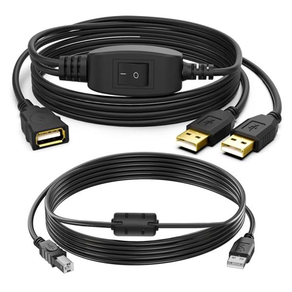 USB共有切替ケーブル USB2.0 2台のPCでUSB機器を共有 スイッチ付き プリンター/スキャナー/FAX対応 1.5m+1.5m延長ケーブルセ