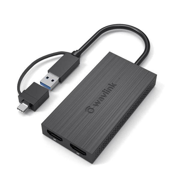 WAVLINK USB 3.0A/type-C-デュアル HDMI アダプター 2K出力 ミニドッキングステーション/最 大4K（3840x2160