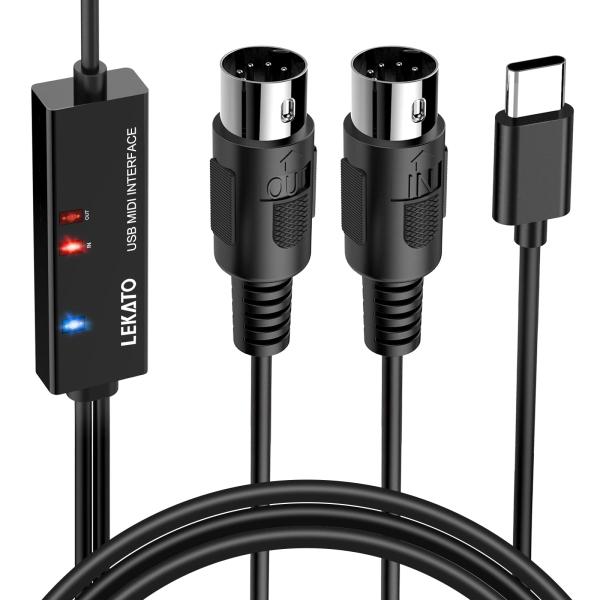 MIDIケーブル USB インターフェース ケーブル キーボード 5PIN-DIN LEKATO 電子楽器とPC 簡単接続 変換ケーブル 高伝送効率