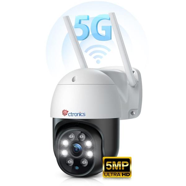 【最新5GWi-Fi・5MP・】Ctronics 防犯カメラ ワイヤレス 屋外 自動追尾 24時間録画 監視カメラ スマホ/PC遠隔操作 NAS/FT