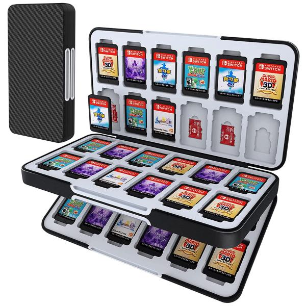 Switchカードケース 48枚ソフトケース＆24枚マイクロSDカード収納可 スイッチ収納ボックス カードポケット 180度開閉 コンパクト 軽量 防