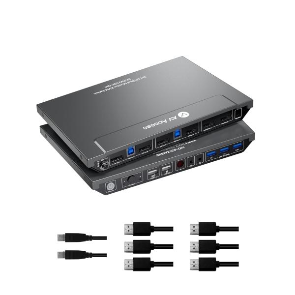 AV Access 8K KVMスイッチ 2入力2出力 2モニター 2 台のコンピューター KVM切替器 DisplayPort 8K@60Hz 4K