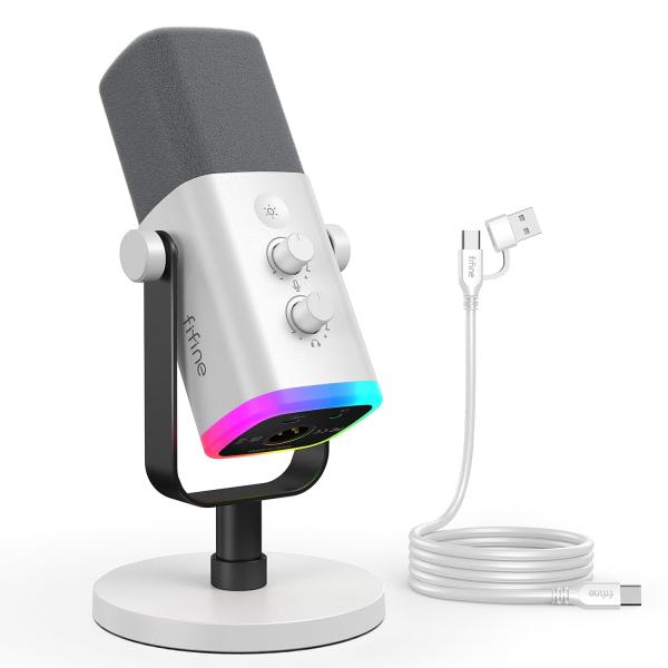 FIFINE USB/XLRスタンドアロンマイク テレワーク ストリーマー ゲーマー コンテンツクリエイター向け 単一指向性 ダイナミックマイク PC