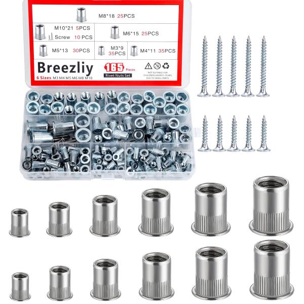 Breezliyリベットナット M10 M8 M6 M5 M4 M3 アルミニウム製 リベットナットセット ブラインドナット エビナット ナッター プ