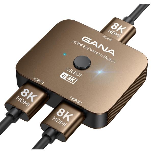HDMI切替器 8k@60hz/4k@120hz HDMI分配器、GANA双方向 HDMIセレクター 1入力2出力/2入力1出力 手動 HDMI 2.
