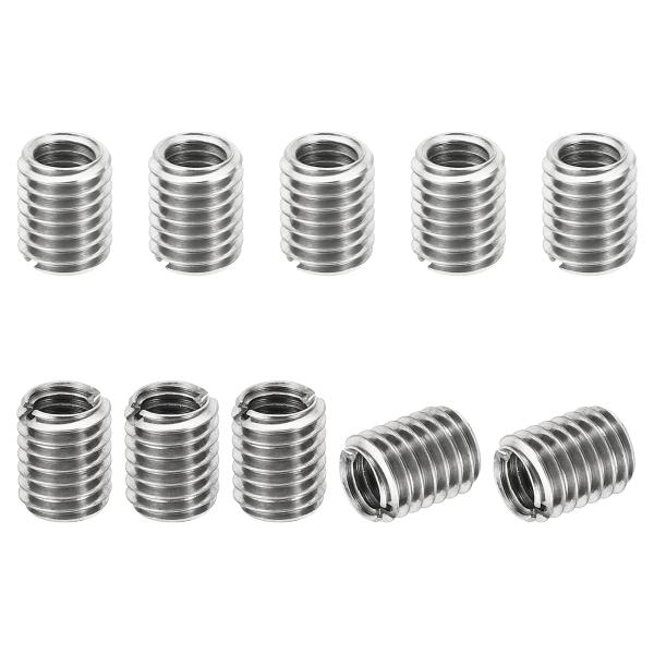 PATIKIL インサートナット M6→M8オス 長さ10mm 10個セット 303ステンレス 割溝タイプ ねじ変換アダプター 埋め込みナット シルバ