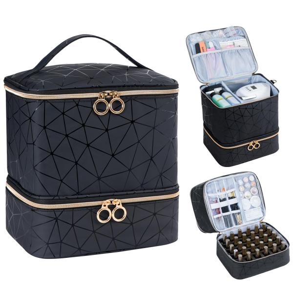 Uross ネイル 収納 ネイルケース 30本収納可能 大容量 ネイルボックス ネイル道具 ネイルバッグ 持ち運び マニキュア ネイル入れ メイクボッ