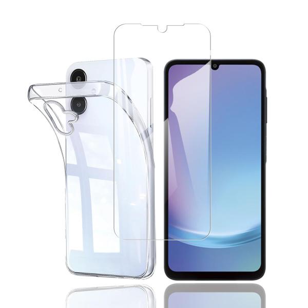 対応 Galaxy A25 5G ケース【1枚ガラスフィルム+1個TPU 透明シェル】ギャラクシーa25 5g ケース SC-53F/SCG33 クリ