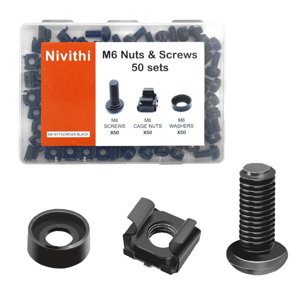 Nivithi M6ケージナット＆ボルトセット 50組 (M6×20mm) 19インチラック対応 サーバーラック・ネットワークラック用 耐腐食 ラック