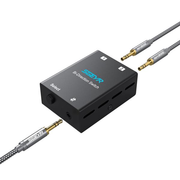 SGEYR 3.5mmステレオオーディオスイッチャーは、3.5mmオーディオケーブルとともに、1入力2出力または2入力1出力をサポートしており、PC、