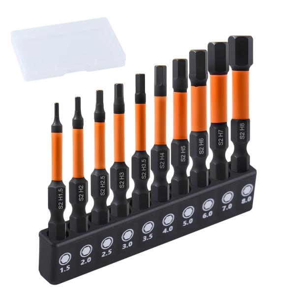 LEONTOOL 六角レンチ ビット 10個 メートル(1.5-8mm) 六角レンチドリルビットセット 精密 磁気六角シャンクS2スチール 6.35m