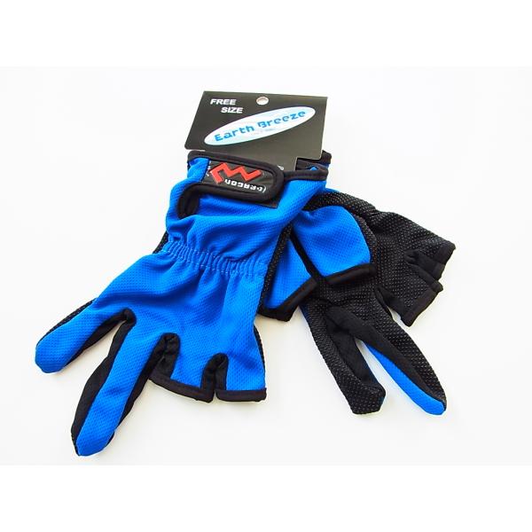 マルシン漁具フィッシンググローブ(布) 3本指 ブルー　です。掌には滑り止め加工が施されています。吸湿発散性に優れています。ルアー・フライ・ラインをつけるときなど、指が自由に使えてとても便利です。■サイズ：フリーサイズ/マジックテープで調整...