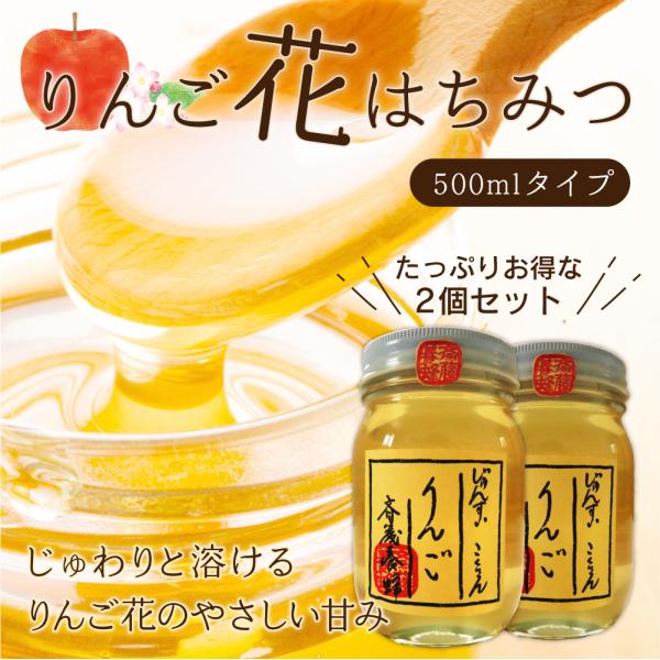 国産生はちみつ(りんごの花)500g×2本 国産はちみつ りんごの花の蜂蜜 藤原黄金蜂蜜 500g ポリ容器入り