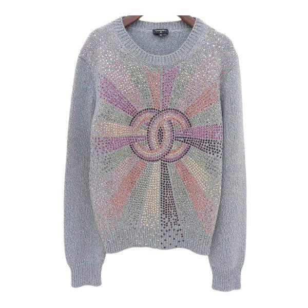 CHANEL - シャネル ココマーク ラインストーン カシミヤ ニット P73896K10578 レディース グレー系 マルチカラー CHANEL 【中古】 【アパレル・小物】 CHANEL シャネル ココマーク ラインストーン カシミヤ ニット