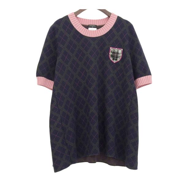 CHANEL - シャネル ココマーク ワッペン アーガイル柄 ニット P46559K05809 レディース ネイビー グリーン ピンク CHANEL 【中古】 【アパレル・小物】 CHANEL シャネル ココマーク ワッペン アーガイル柄 ニット