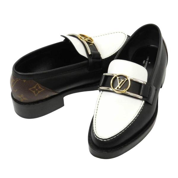 LOUIS VUITTON ホワイトレザー ローファー 美品◇ルイヴィトン レザーローファー LV金具 シルバー金具
