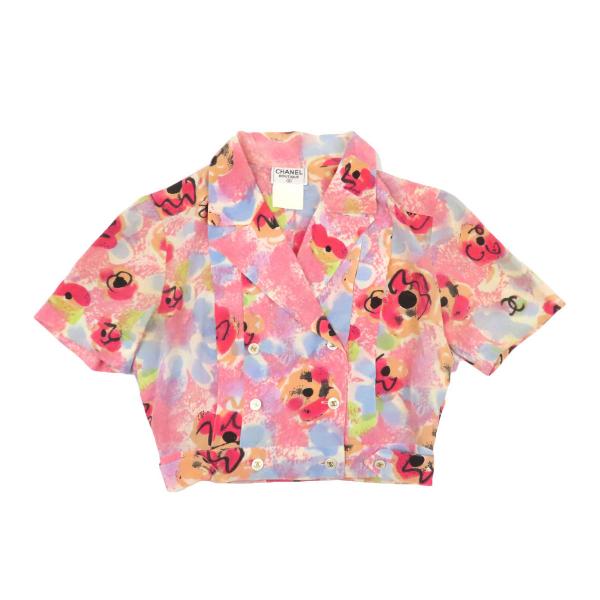 CHANEL（シャネル） ココマーク 花柄 シルク クロップド 半袖シャツ