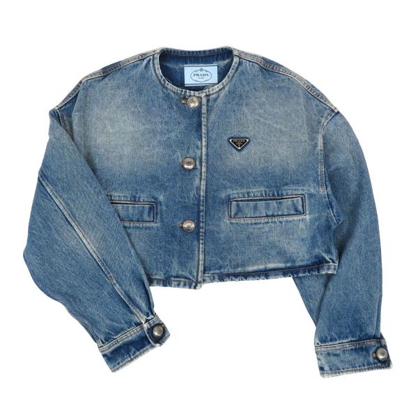 PRADA（プラダ） トライアングル ロゴ ノーカラー デニムジャケット