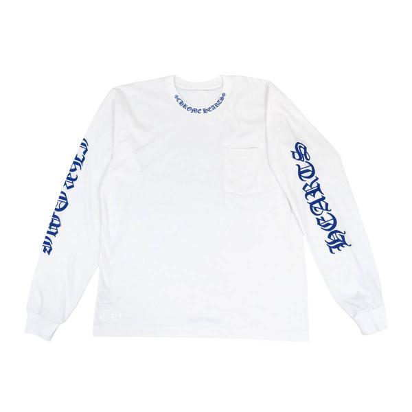 クロムハーツ ロゴ プリント Tシャツ メンズ ホワイト ブルー CHROME