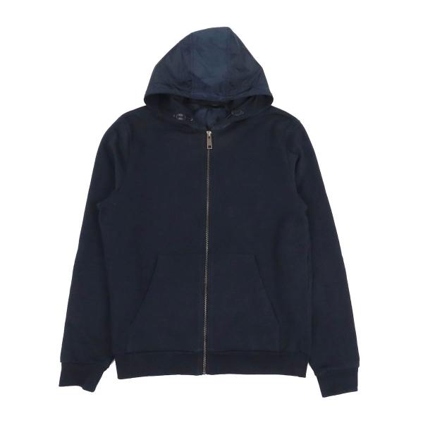 プラダ サイドロゴ ナイロン 切替 ジップアップ パーカー SJN266 メンズ ネイビー PRADA 中古 【アパレル・小物】