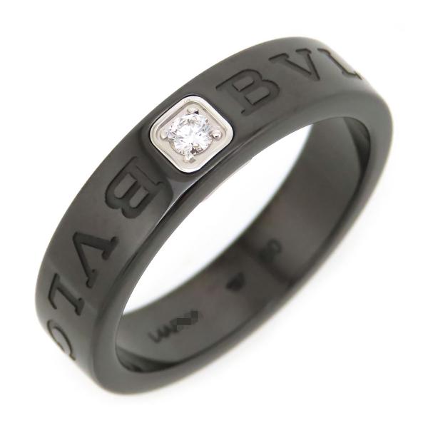 ブルガリ BVLGARI ダブルロゴ ブラックセラミック 1Pダイヤ#49リング BVLGARI（ブルガリ） ダブルロゴ リング #60 Au750 (K18WG) ブラック