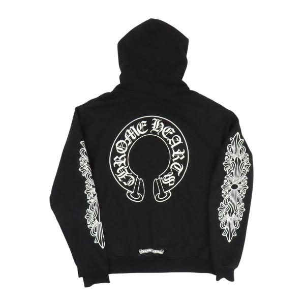 クロムハーツ 袖フローラル ホースシュー パーカー メンズ ブラック CHROME HEARTS 中古 【アパレル・小物】