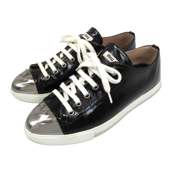 ミュウミュウ メタリック トゥ パテント スニーカー レディース ブラック MIUMIU 中古 【アパレル・小物】