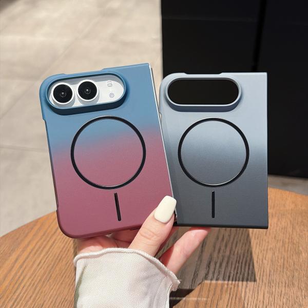 iPhone Duo ケース マグネット対応 ワイヤレス充電 グラデーション 折りたたみ 全面保護 カメラ保護 耐衝撃 PC 薄型 軽量 防傷 スマホケース 保護カバー 3色