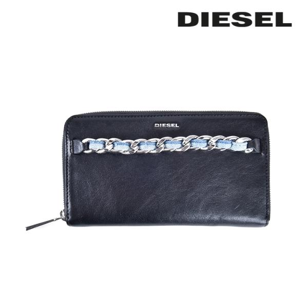 DIESEL>>ディーゼル チャームD 装飾ストラップ デニムウォレット CHARM-D WALLET STRAP Wallet purse in argyle quilted denim