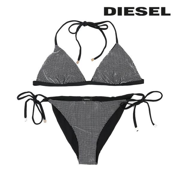 DIESEL ディーゼル ビキニ セットアップ ブラック ラインストーン DIESEL（ディーゼル） 三角ビキニ 上下セット 水着 レディース ライン