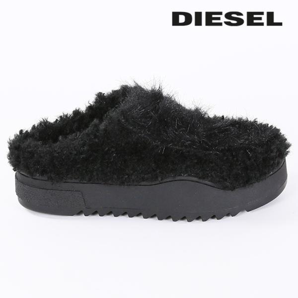DIESEL　ディーゼル　フェイクファー　ミュール　スニーカー　ブラック　厚底 DIESEL（ディーゼル）の「レディース フェイクファー ミュール