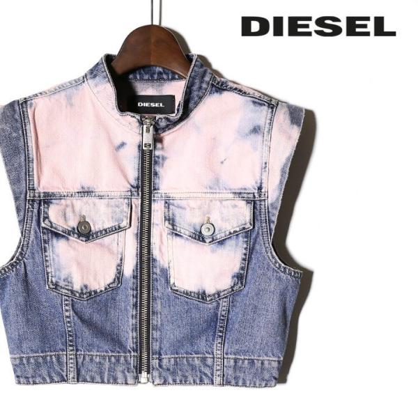 DIESEL レディース　ノースリーブ　デニム素材 DIESEL（ディーゼル） デニムベスト レディース バンドカラー タイダイ