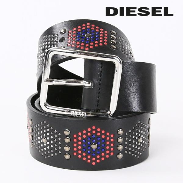 DIESEL スタッズ付きレザーベルト 80cm DIESEL ディーゼル スタッズレザーベルト メンズ 牛革 本革