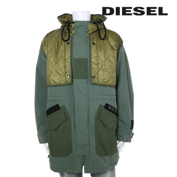 DIESEL 【Lサイズ】異素材オールブラックモッズコート DIESEL ディーゼル ロングコート メンズ コットンツイル