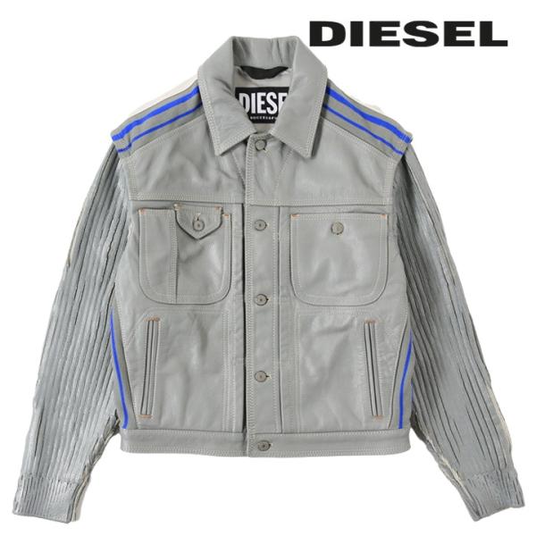 DIESEL/ディーゼル/レザージャケット/ペイント加工/ニット切替/デニム切替 DIESEL ディーゼル レザージャケット メンズ 牛革 本革 ペイント