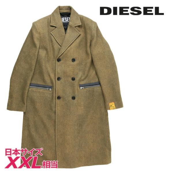 ✨美品 ディーゼル チェスターコート 裏地切替 ウール ロゴプレート XL DIESEL ディーゼル チェスターコート メンズ ワンポイントロゴラベル