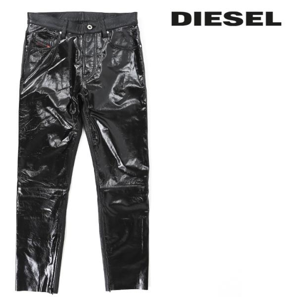 ディーゼル DIESEL レザーパンツ メンズ 羊革×牛革切替 裾ジップ 裾