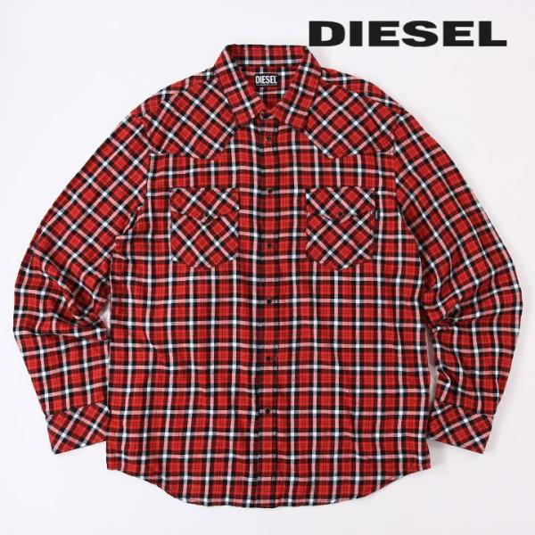 ディーゼル パッチワーク 長袖シャツ チェック コットン 本物ディーゼルDIESELコットンパッチワークチェック柄長袖シャツ