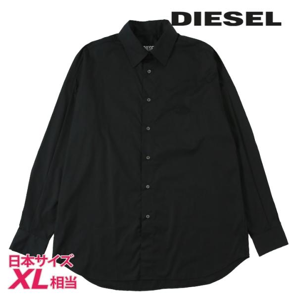 美品　DIESEL ワンポイント ハートDロゴ刺繍 無地長袖 シャツ DIESEL ディーゼル 長袖シャツ メンズ ワンポイントロゴステッチ