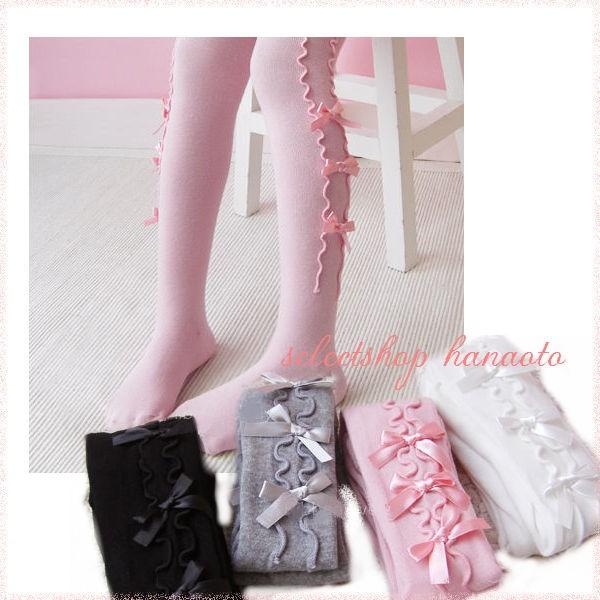 子供用タイツt1 ３連リボン 立体波ライン 子ども用 キッズタイツ 白 ピンク 紺 黒 フォーマル 靴下 通園 通 Socks T1 Tutu Fleur By Hanaoto 通販 Yahoo ショッピング