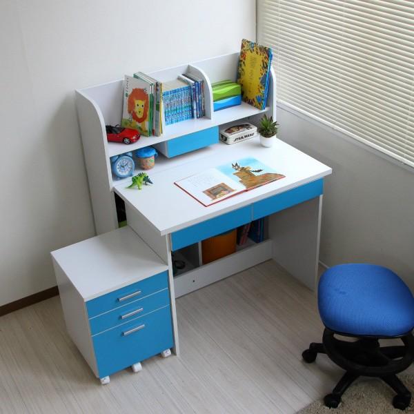 送料無料 3wayレイアウトデスクセット デスク 書棚付きラック 3段チェスト ブルー ホワイト 学習机 勉強机 学習デスク Www Workplace No