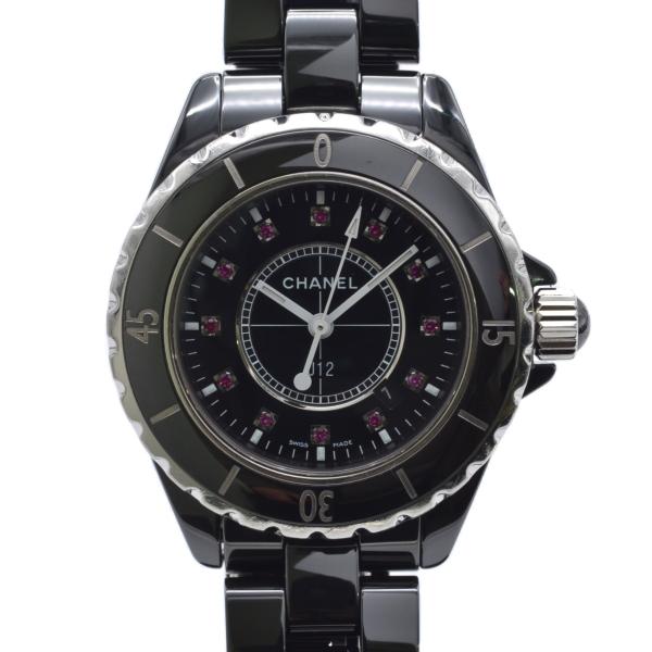 CHANEL シャネル J12 H1634 12Pルビー 33ミリ クォーツ ブラック