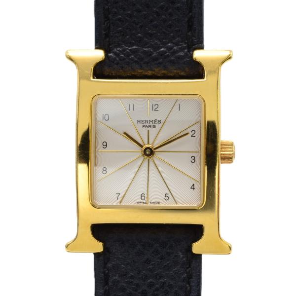 HERMES エルメス Hウォッチ HH1.201 クォーツ QZ GP×革 シルバー