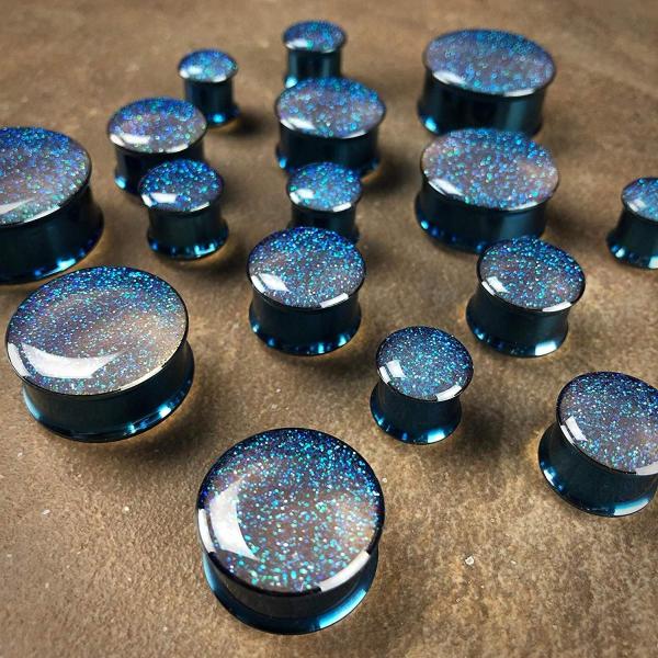 Sold as a Pair Mystic Metals Body Jewelry Pair of Pearl Blue Glitter Plugs 
