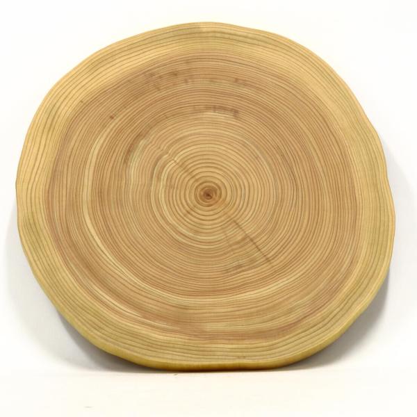 ツインハーツ【桧】年輪 天然一枚板 まな板、料理プレート (直径