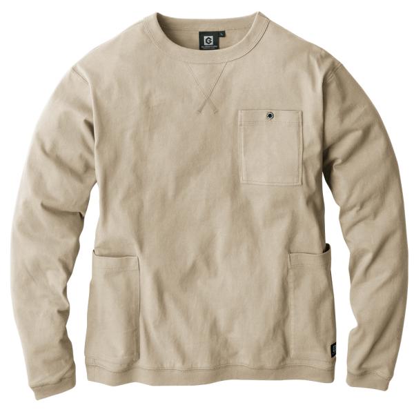 長袖 Tシャツ 5つのポケット (カーキ/M) ジャケット対応 ロンT 丸首