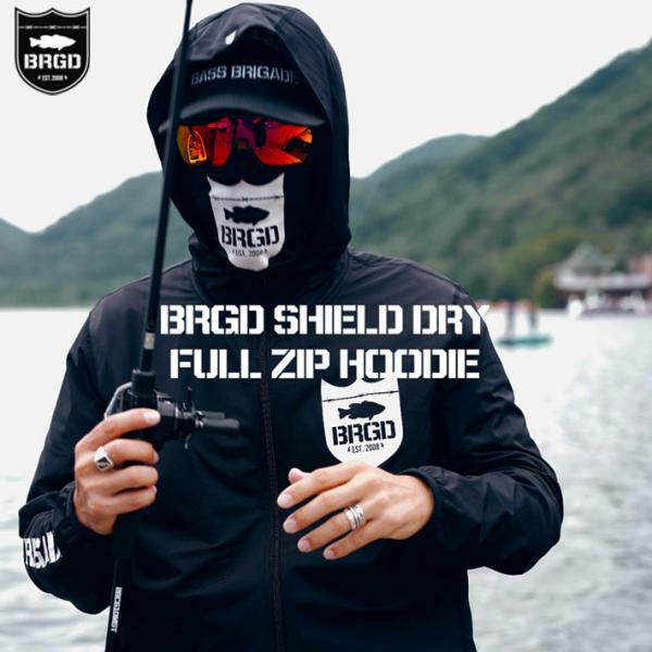 高機能フルジップフーディ BASS BRIGADE バスブリゲード  BRGD SHIELD DRY FULL ZIP HOODIE - BLACK/WHITE  防虫加工 UV 接触冷感 バスフィッシング デプス バス